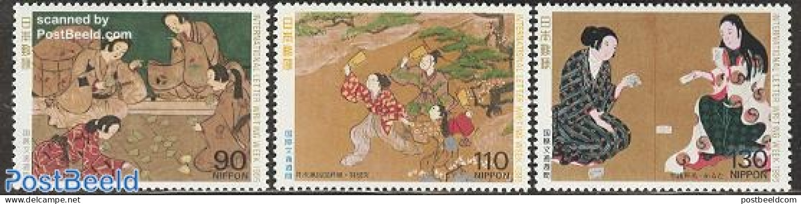 Japan 1995 Letter Week 3v, Mint NH, Sport - Various - Playing Cards - Toys & Children's Games - Art - East Asian Art -.. - Ongebruikt