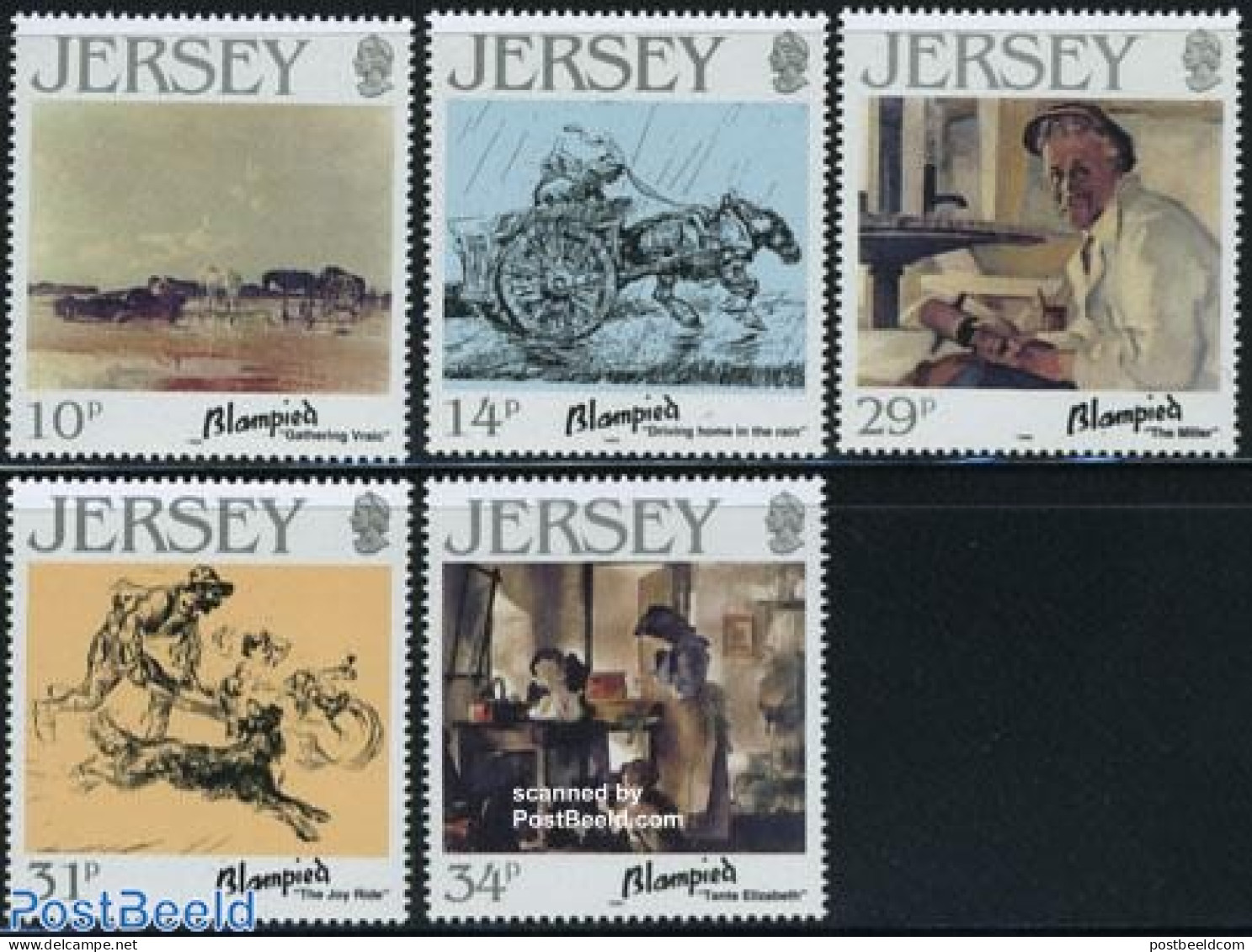 Jersey 1986 Blampied Paintings 5v, Mint NH, Art - Paintings - Jersey