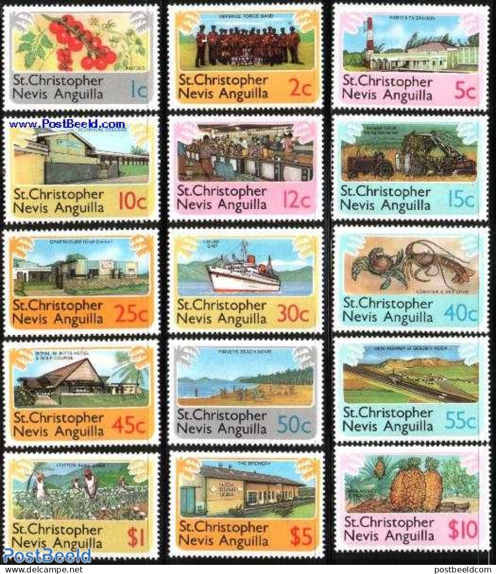 St Kitts/Nevis/Anguilla 1978 Definitives 15v, Mint NH, Nature - Performance Art - Sport - Transport - Various - Fruit .. - Fruits