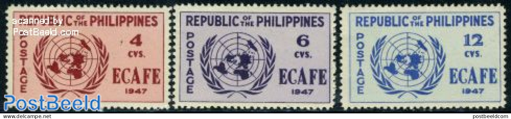 Philippines 1947 ECAFE 3v, Mint NH, History - United Nations - Philippines