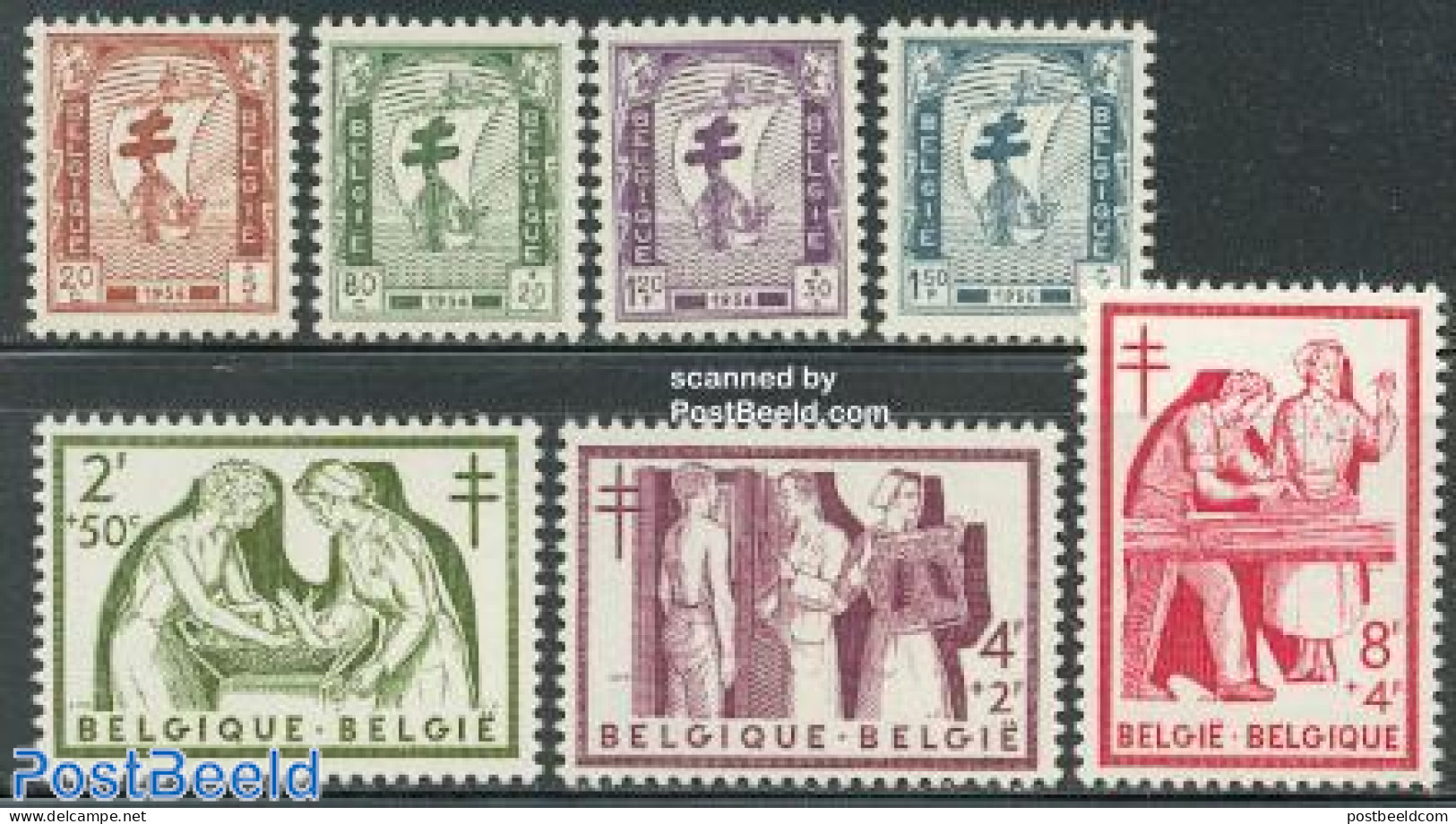 Belgium 1956 Anti Tuberculosis 7v, Unused (hinged), Health - Transport - Anti Tuberculosis - Health - Ships And Boats .. - Unused Stamps