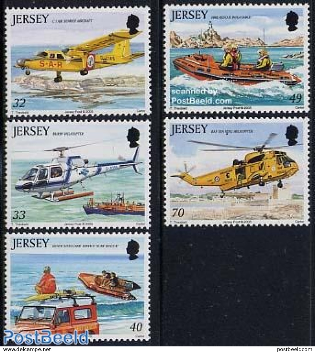 Jersey 2005 Rescue Craft 5v, Mint NH, Transport - Various - Automobiles - Helicopters - Aircraft & Aviation - Ships An.. - Voitures