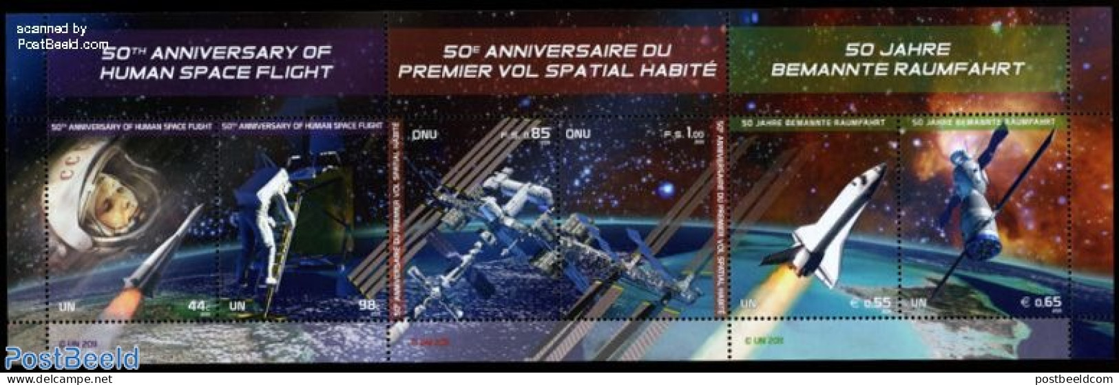 United Nations, Vienna 2011 50th Anniv. Of Human Space Flight 6v M/s, Mint NH, Transport - Space Exploration - Andere & Zonder Classificatie