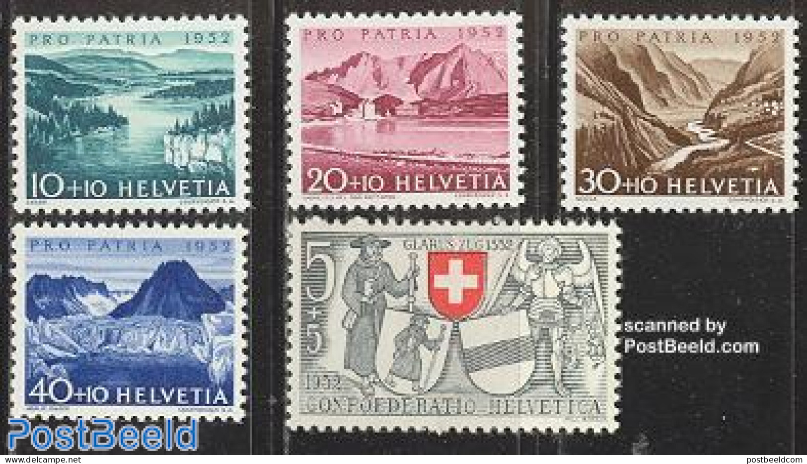 Switzerland 1952 Pro Patria 5v, Unused (hinged), History - Sport - Coat Of Arms - Mountains & Mountain Climbing - Unused Stamps