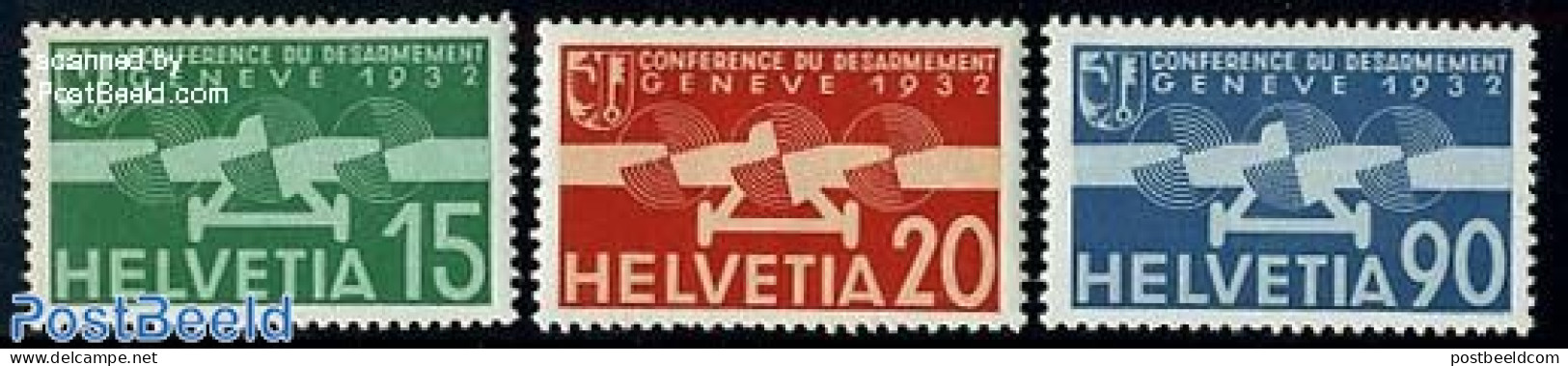 Switzerland 1932 Disarmament Conference Airmail 3v, Unused (hinged), Transport - Aircraft & Aviation - Unused Stamps