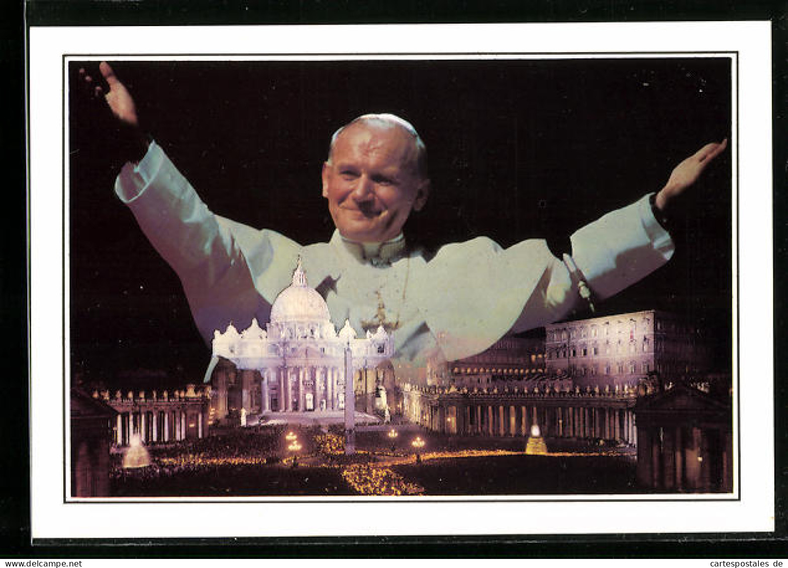 AK Papst Johannes Paul II., Petersdom Bei Nacht  - Papas