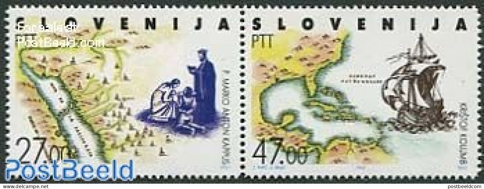 Slovenia 1992 M.A. Kappus 2v, Mint NH, History - Transport - Various - Explorers - Ships And Boats - Maps - Onderzoekers