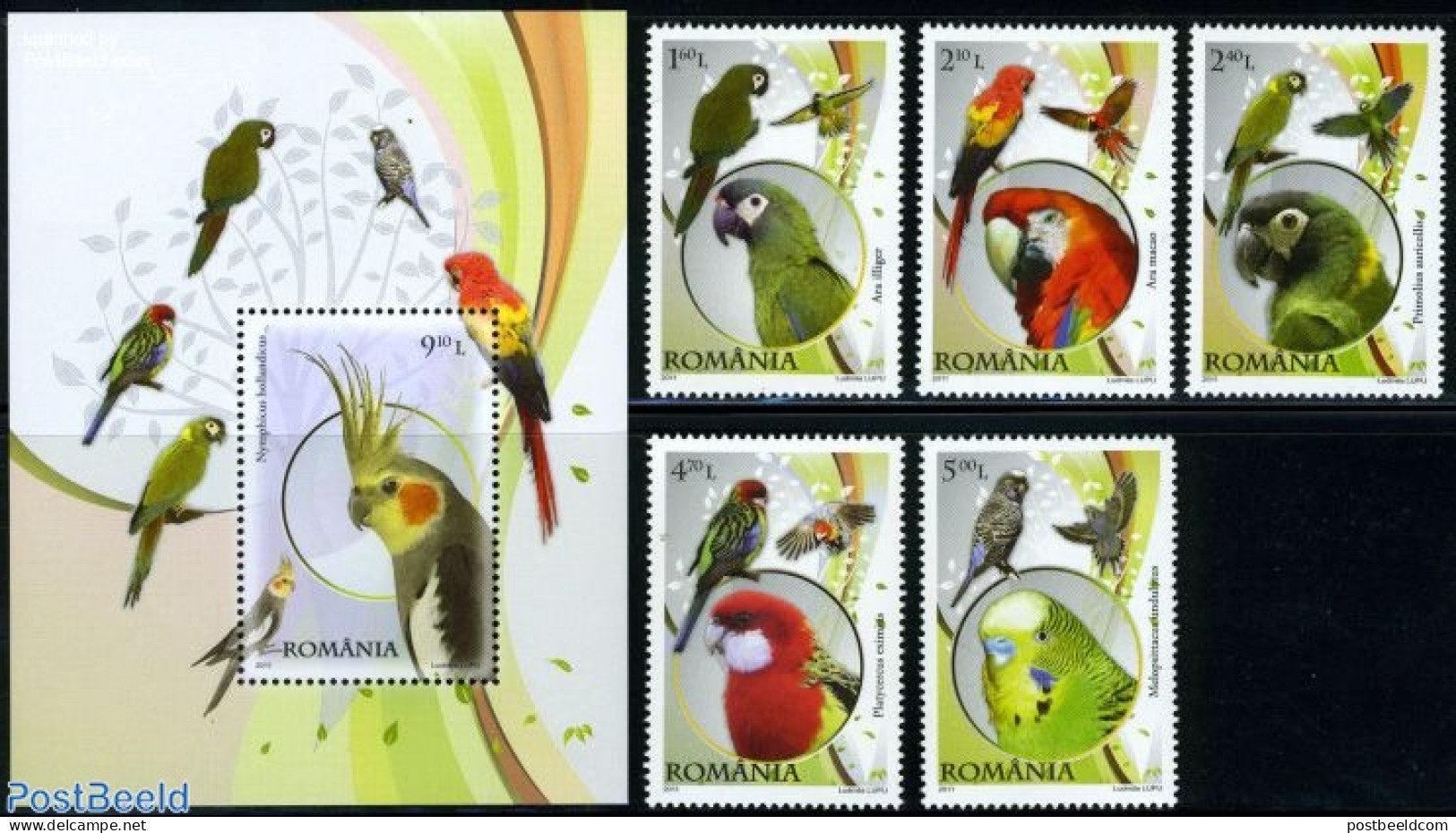 Romania 2011 Parrots 5v + S/s, Mint NH, Nature - Birds - Parrots - Ungebraucht