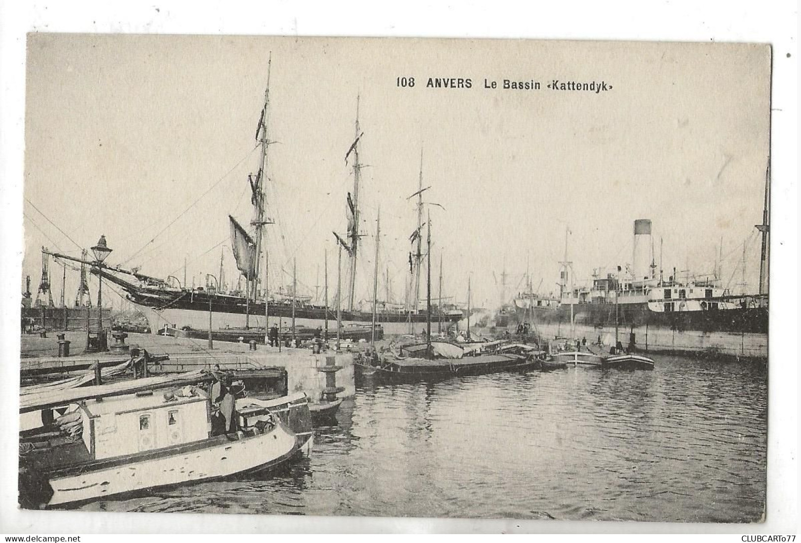 Anvers Ou Anwerpen (Belgique, Anvers) : Bateau 3 Mâts à Quai Bassin Kattendyck En 1910 (animé) PF - Antwerpen
