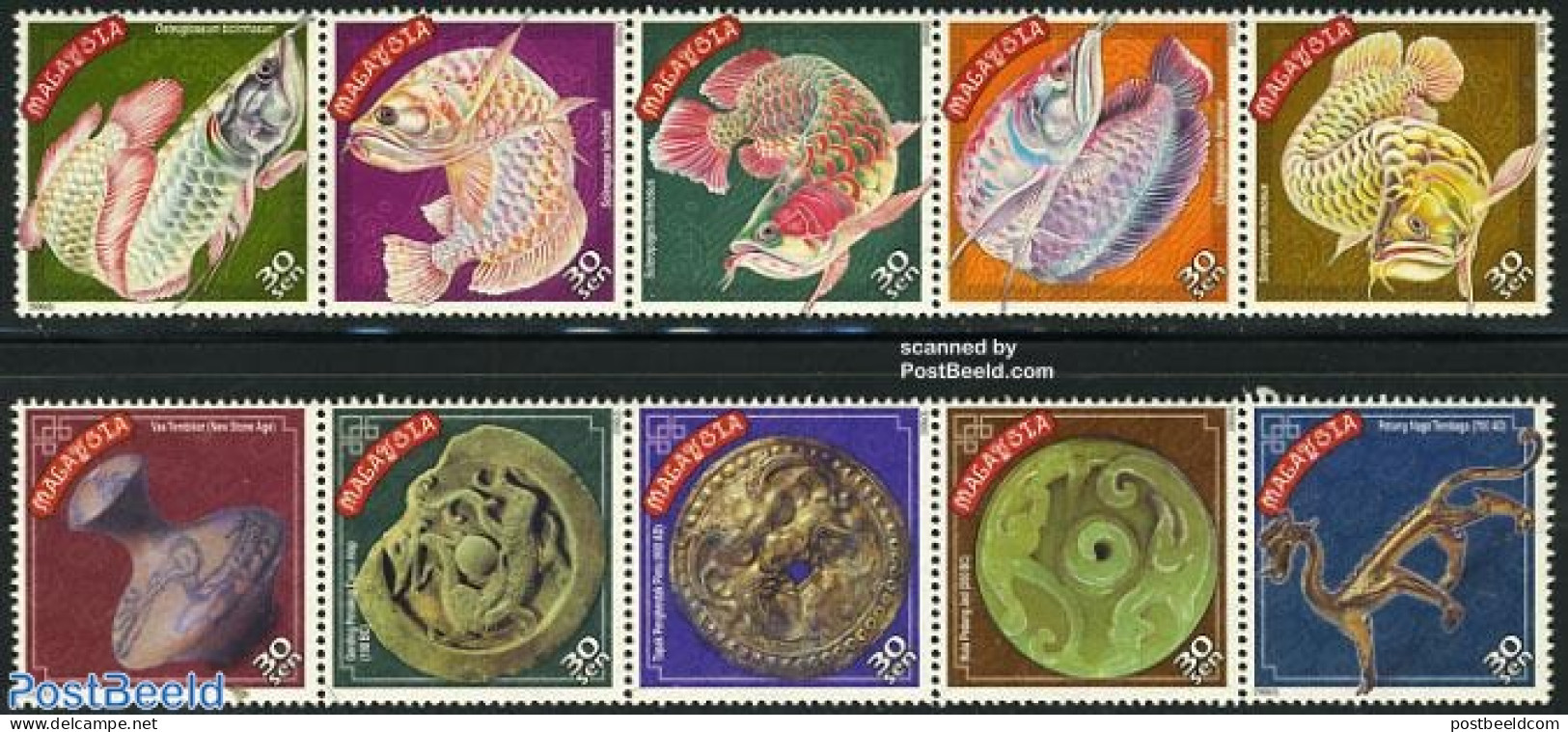 Malaysia 2000 Year Of The Dragon 2x5v [::::], Mint NH, History - Nature - Various - Archaeology - Fish - New Year - Archeologie