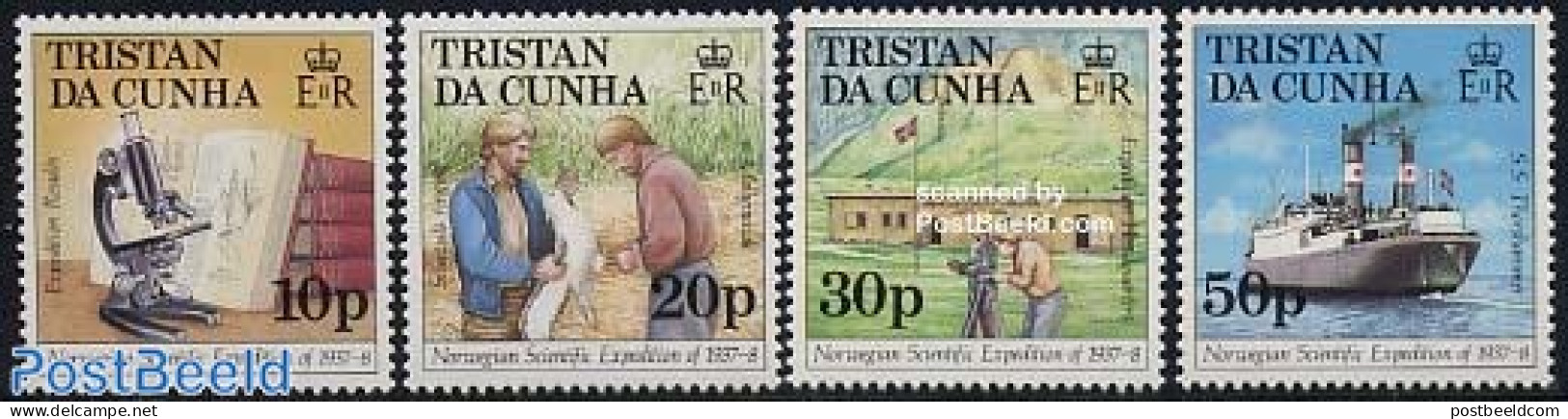 Tristan Da Cunha 1987 Scientific Expedition 4v, Mint NH, Nature - Science - Transport - Birds - Weights & Measures - S.. - Ships