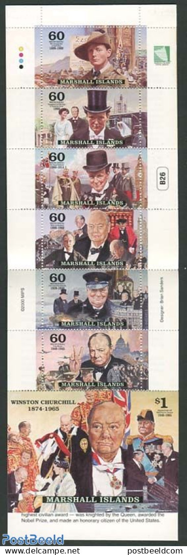 Marshall Islands 2000 Sir Winston Churchill 7v In Booklet, Mint NH, History - Churchill - World War II - Stamp Booklets - Sir Winston Churchill