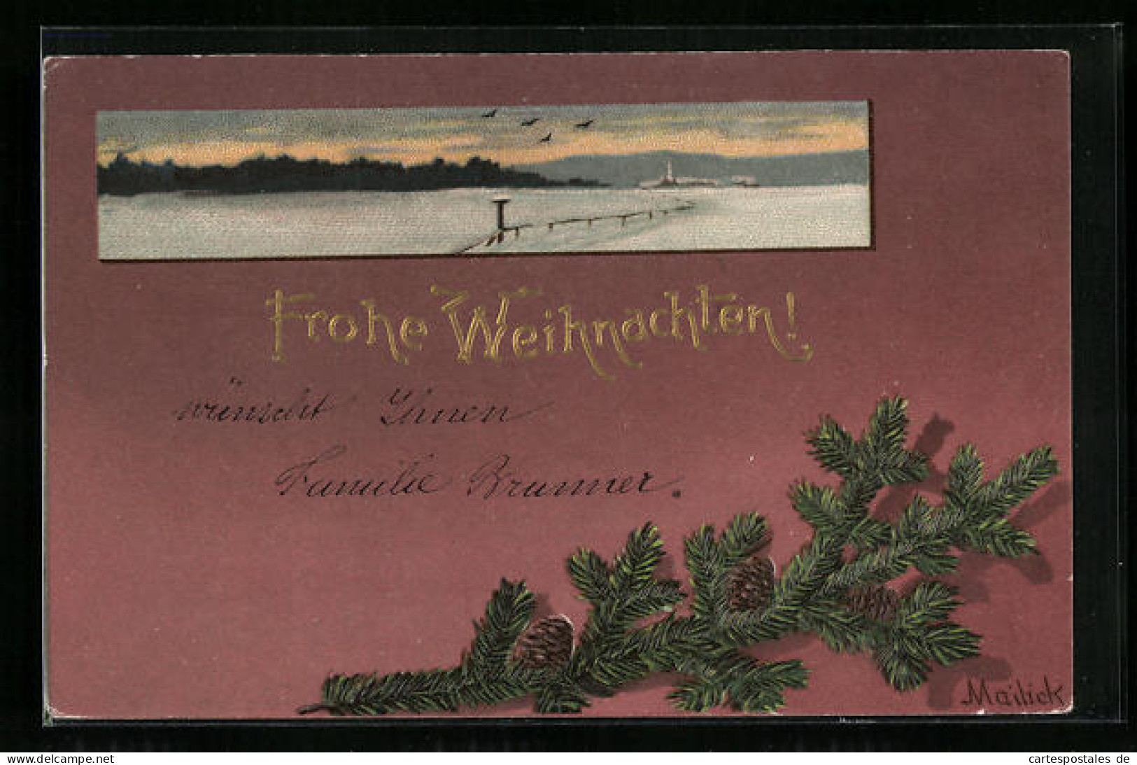 Künstler-AK Alfred Mailick: Winterlandschaft, Frohe Weihnachten  - Mailick, Alfred