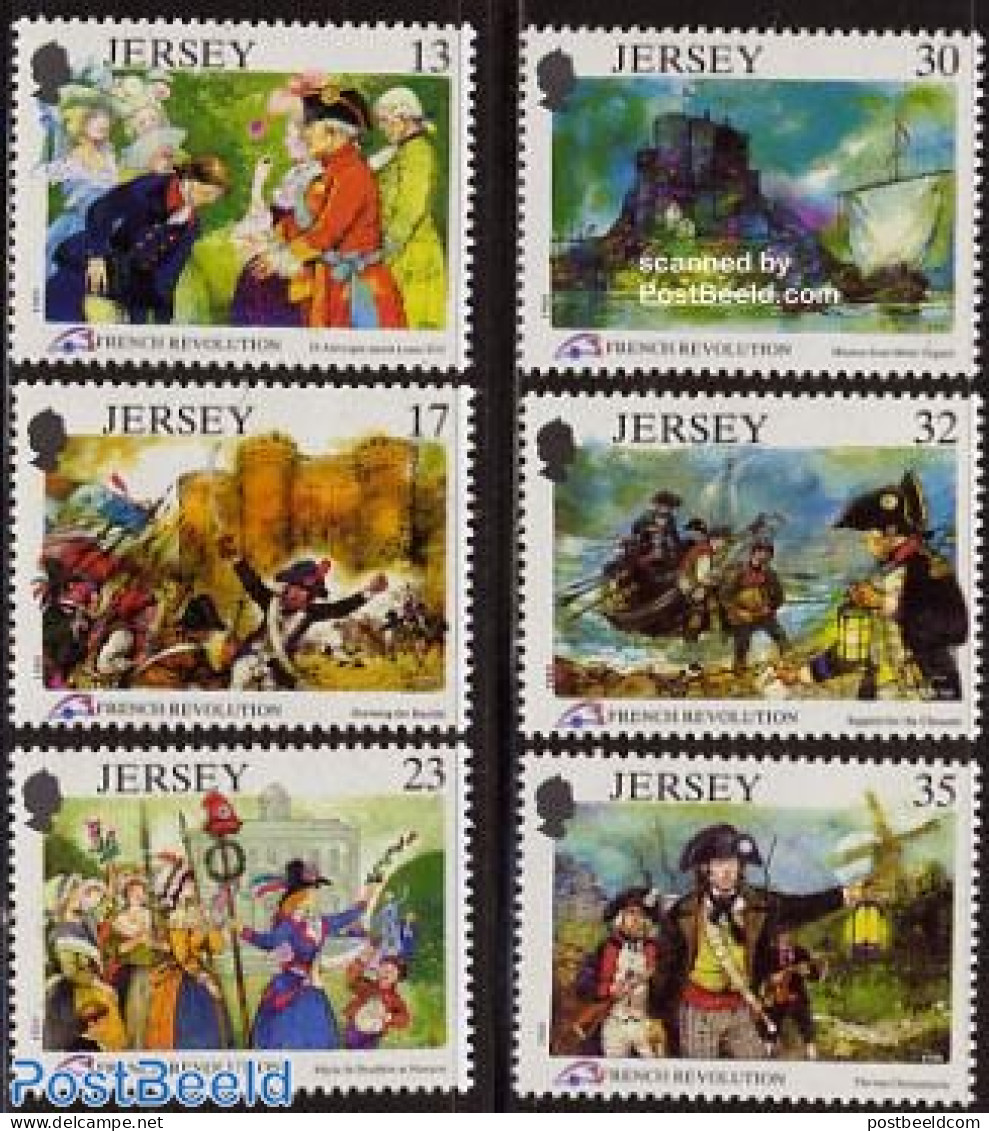 Jersey 1989 French Revolution 6v, Mint NH, History - Various - History - Mills (Wind & Water) - Uniforms - Art - Castl.. - Windmills
