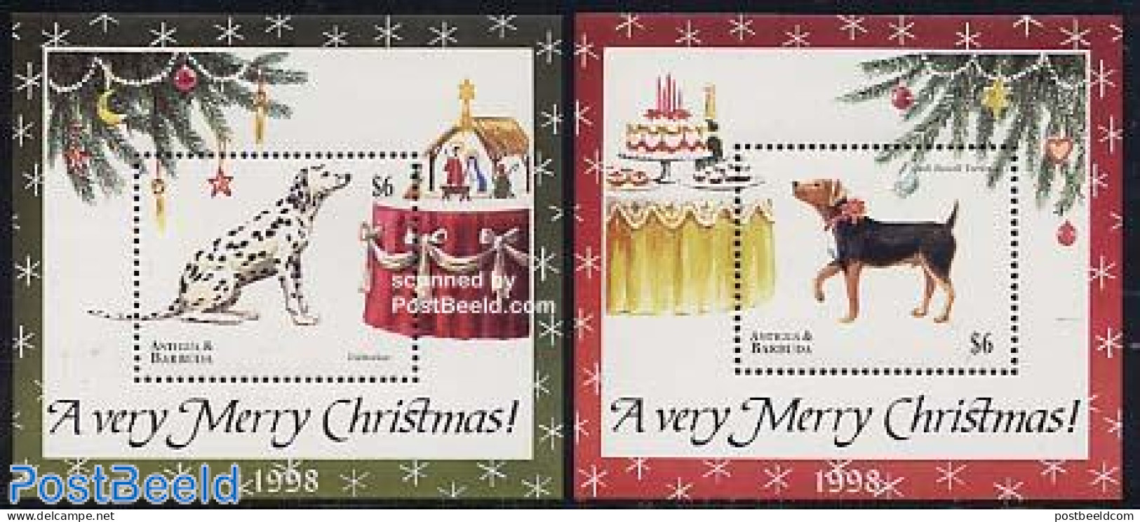 Antigua & Barbuda 1998 Christmas/Dogs 2 S/s, Mint NH, Nature - Religion - Dogs - Christmas - Christmas