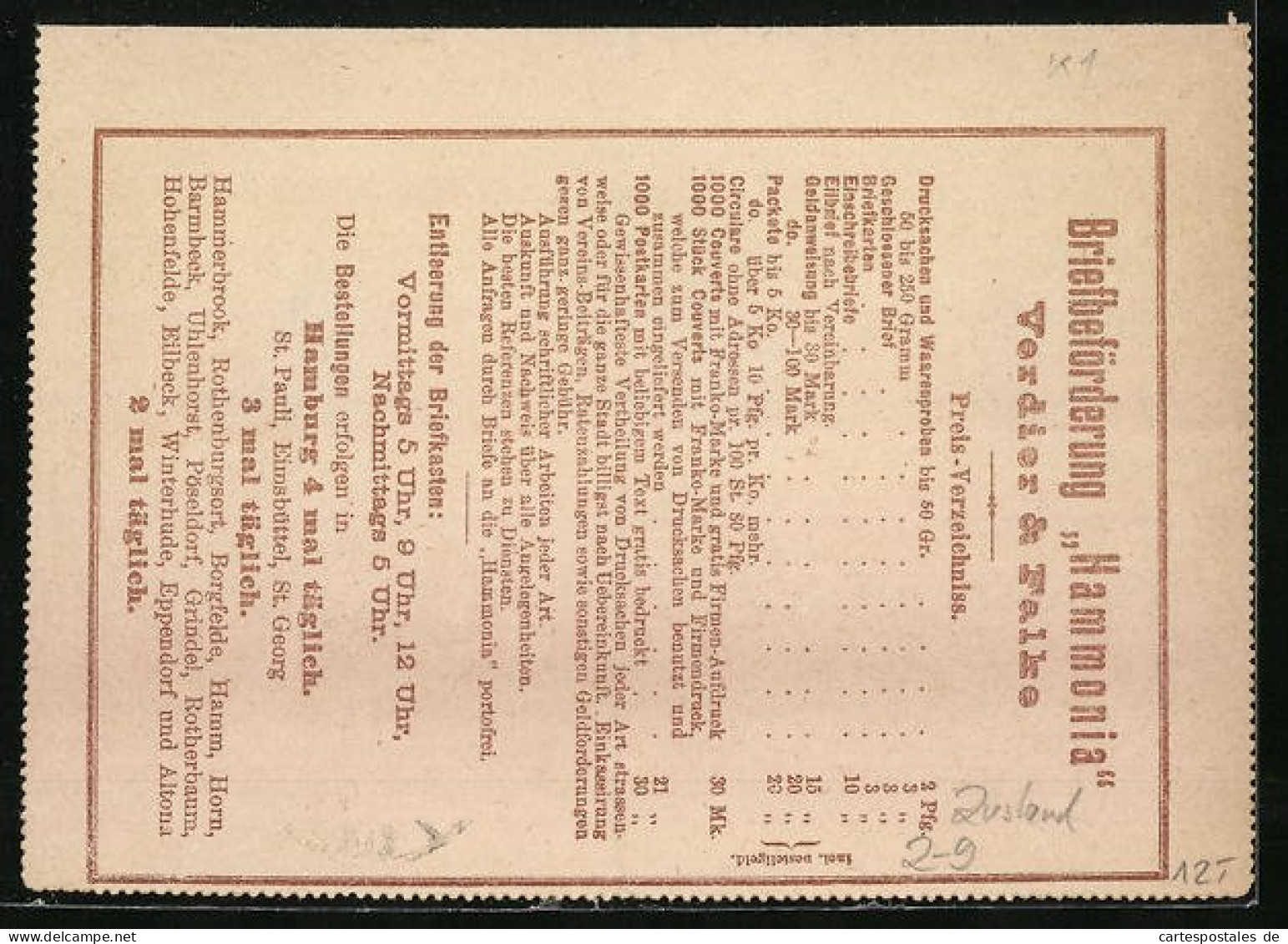 AK Hamburg, Briefbeförderung Hammonia, Private Stadtpost, Ganzsache  - Briefmarken (Abbildungen)