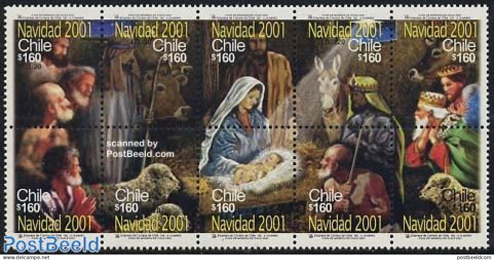 Chile 2001 Christmas 10v [++++], Mint NH, Religion - Christmas - Weihnachten