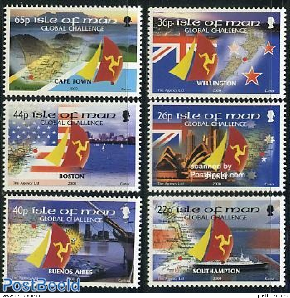 Isle Of Man 2000 Around The World 6v, Mint NH, Sport - Various - Sailing - Sport (other And Mixed) - Maps - Sailing