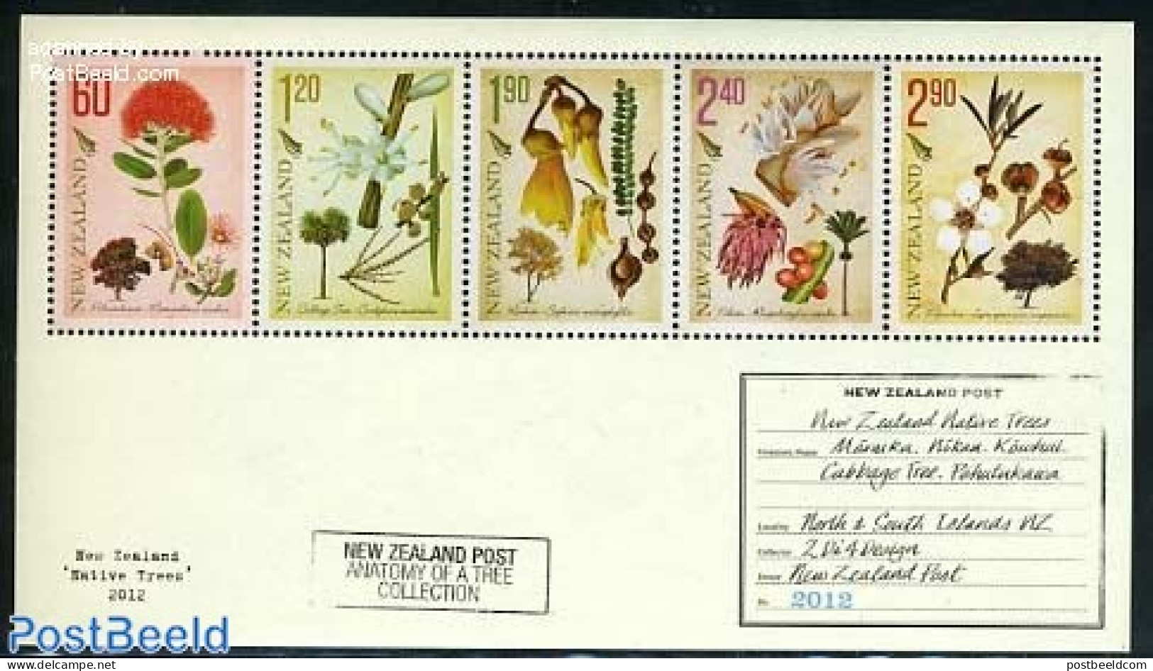New Zealand 2012 Native Trees 5v M/s, Mint NH, Nature - Flowers & Plants - Trees & Forests - Ungebraucht