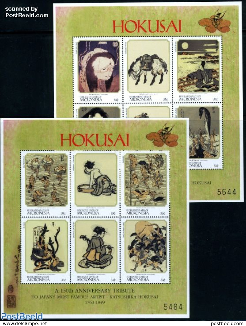 Micronesia 1999 K. Hokusai 12v (2 M/s), Mint NH, Nature - Horses - Art - East Asian Art - Paintings - Mikronesien