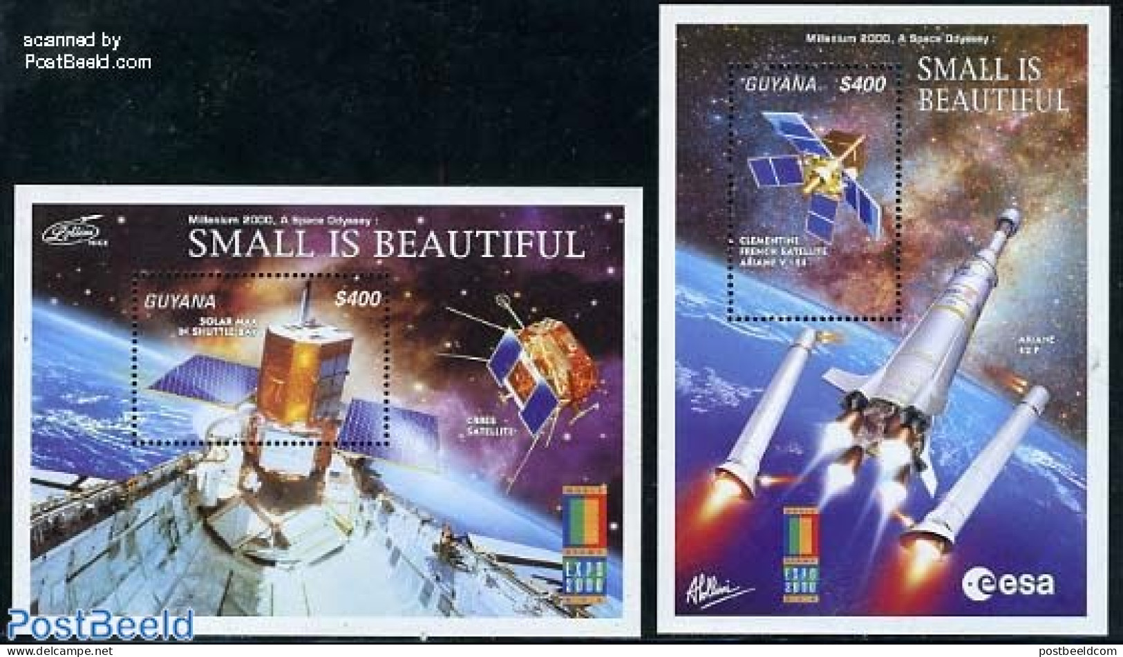 Guyana 2000 Stamp Expo Annaheim 2 S/s, Mint NH, Transport - Space Exploration - Guyane (1966-...)