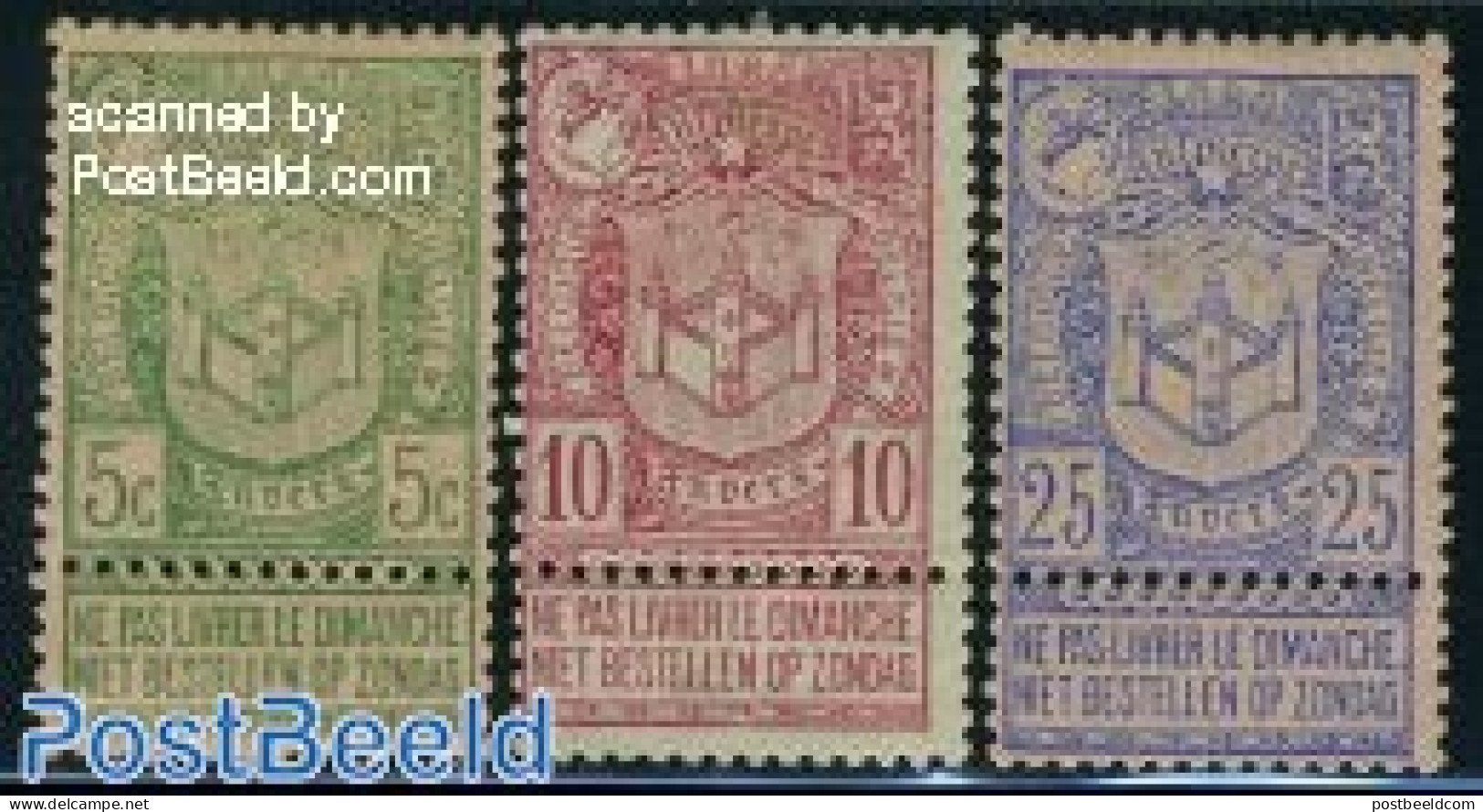 Belgium 1894 World Exhibition Antwerp 3v With Tabs, Unused (hinged), History - Various - Coat Of Arms - World Expositi.. - Unused Stamps