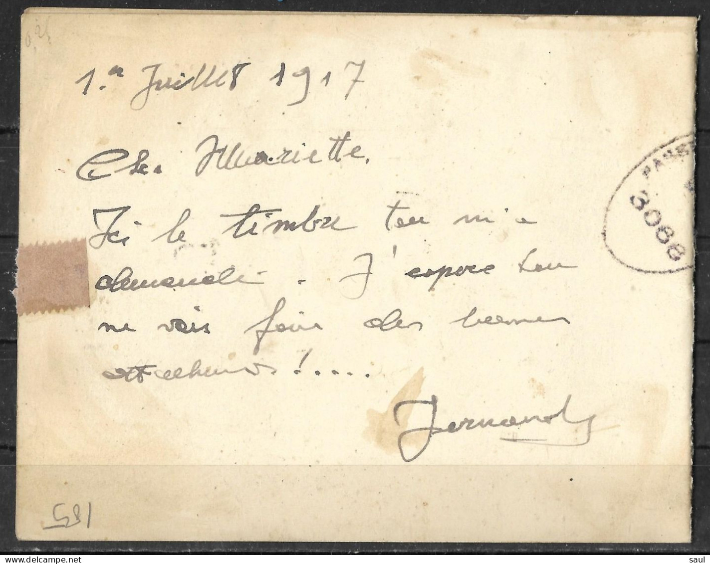 185 - FRANCE - 1917 - CENSORED PHOTO-CARD  - FORGERY, FALSE, FAUX, FAKE, FALSCH - Otros & Sin Clasificación