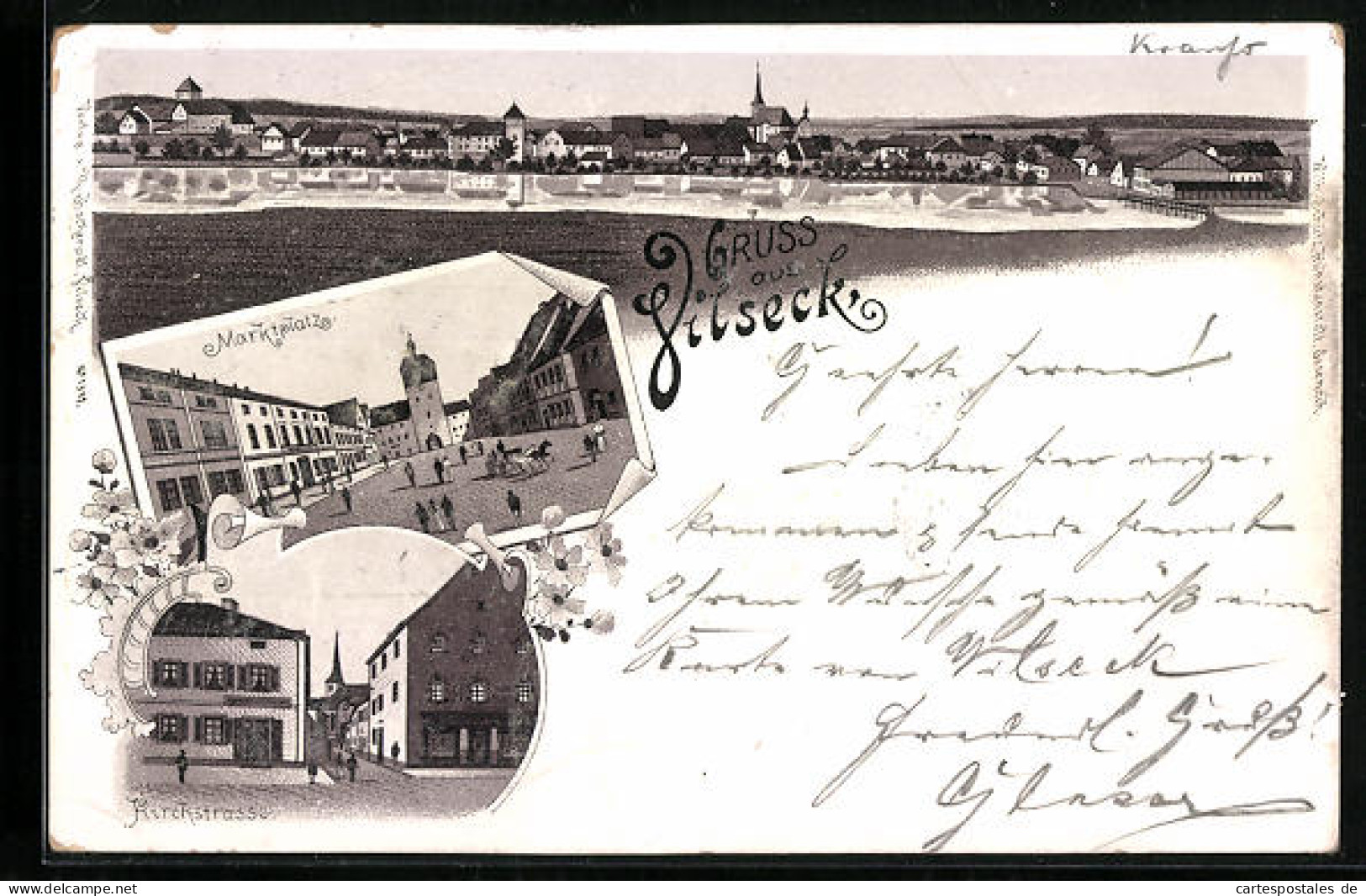 Lithographie Vilseck, Kirchstrasse, Marktplatz, Panorama  - Sonstige & Ohne Zuordnung