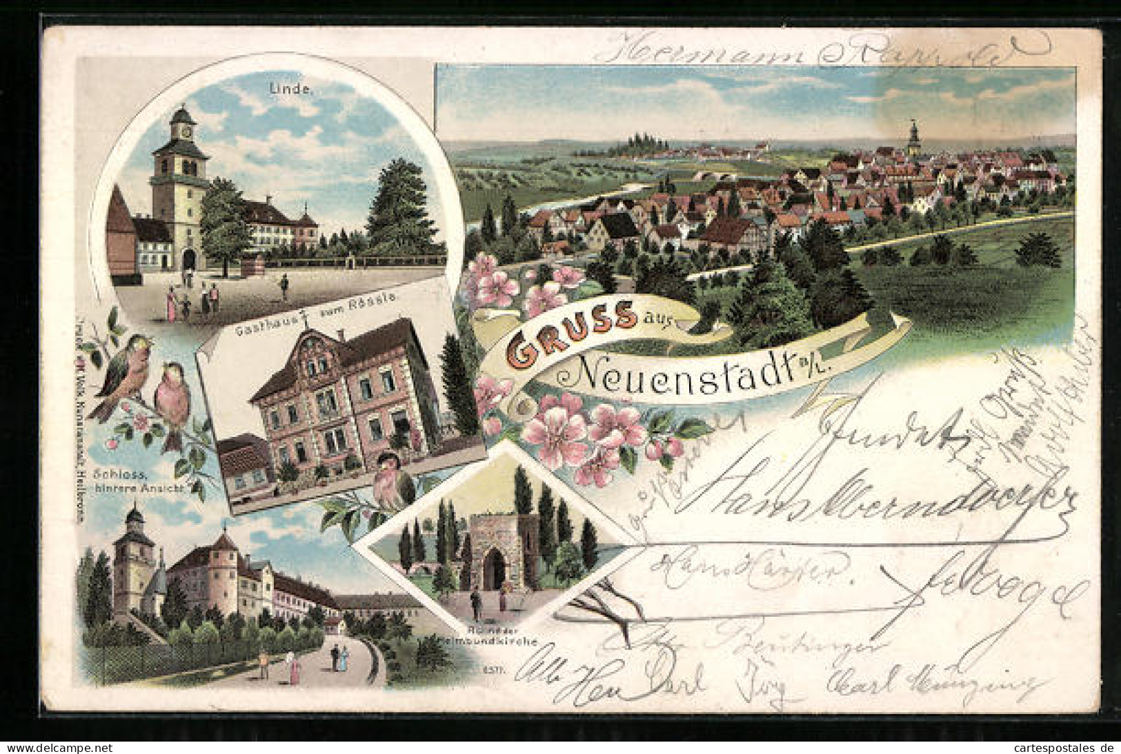 Lithographie Neuenstadt / Kocher, Gasthaus Zum Rössle, Ruine Der Heimbundkirche  - Autres & Non Classés