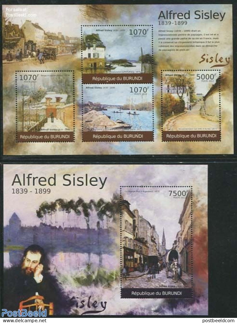Burundi 2012 Alfred Sisley Paintings 2 S/s, Mint NH, Transport - Ships And Boats - Art - Modern Art (1850-present) - P.. - Bateaux