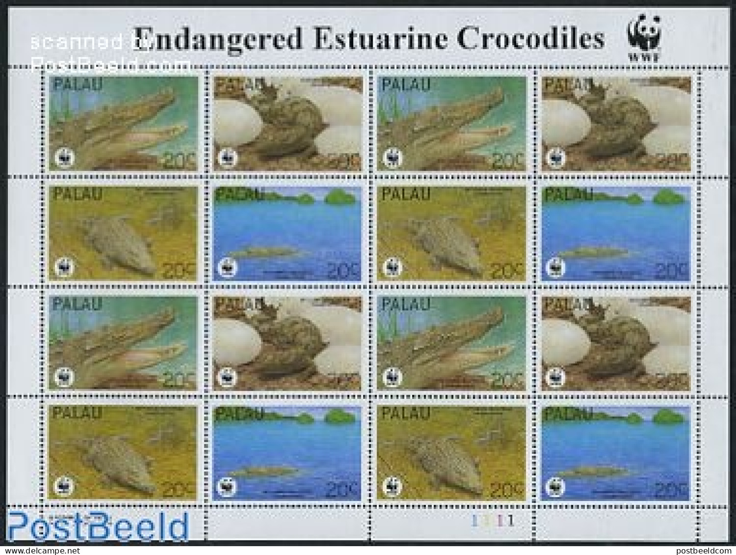 Palau 1994 WWF Crocodile 4x4v M/s, Mint NH, Nature - Crocodiles - Reptiles - World Wildlife Fund (WWF) - Andere & Zonder Classificatie