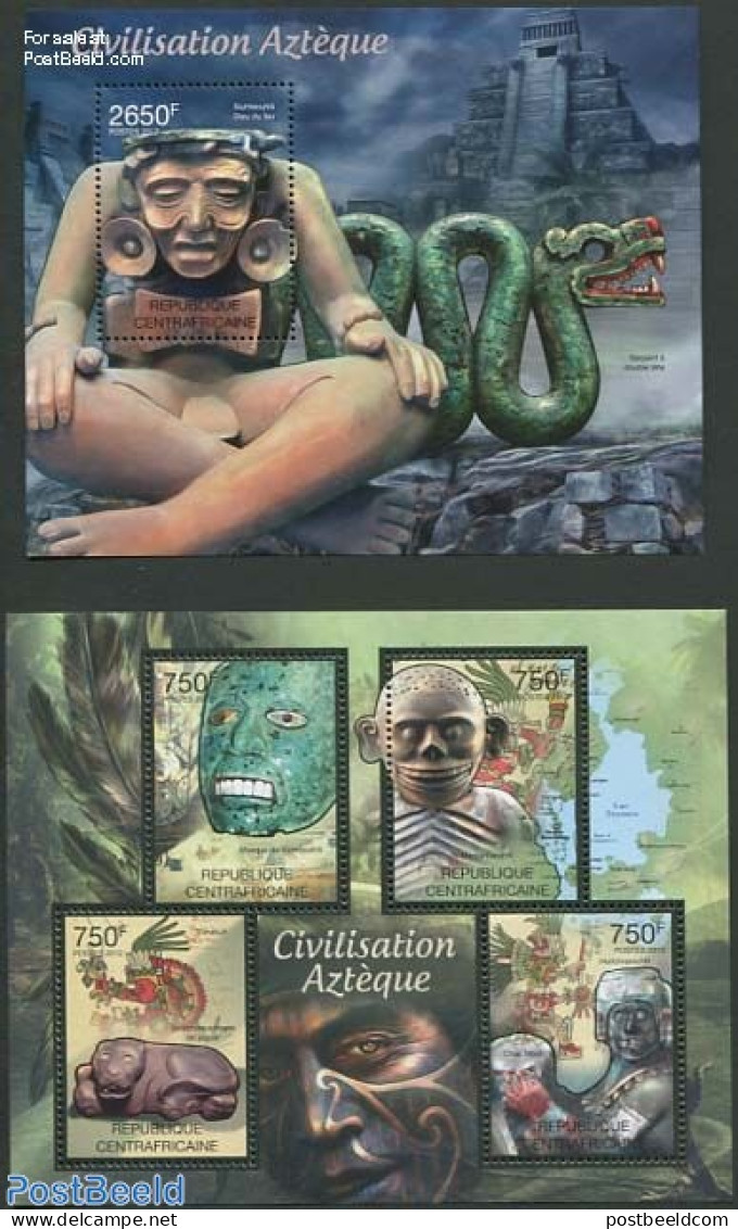 Central Africa 2012 Aztec Civilisation 2 S/s, Mint NH, History - Archaeology - Art - Sculpture - Archäologie