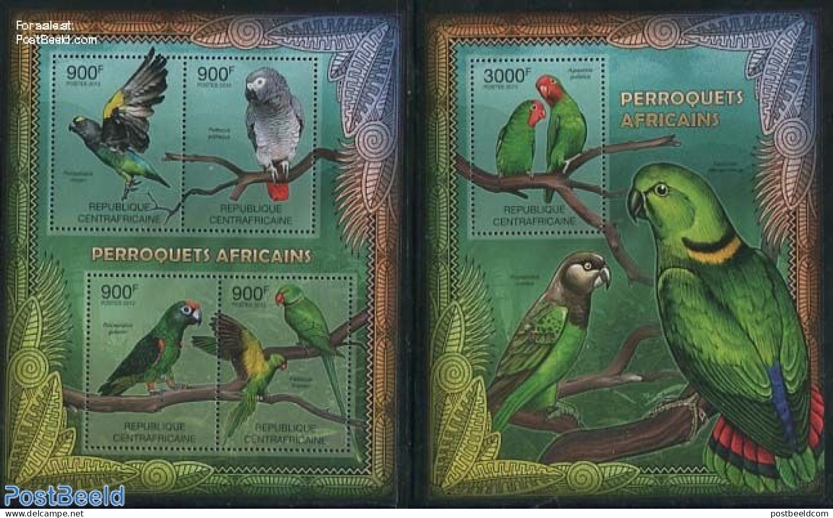 Central Africa 2012 Parrots 2 S/s, Mint NH, Nature - Birds - Parrots - Centrafricaine (République)