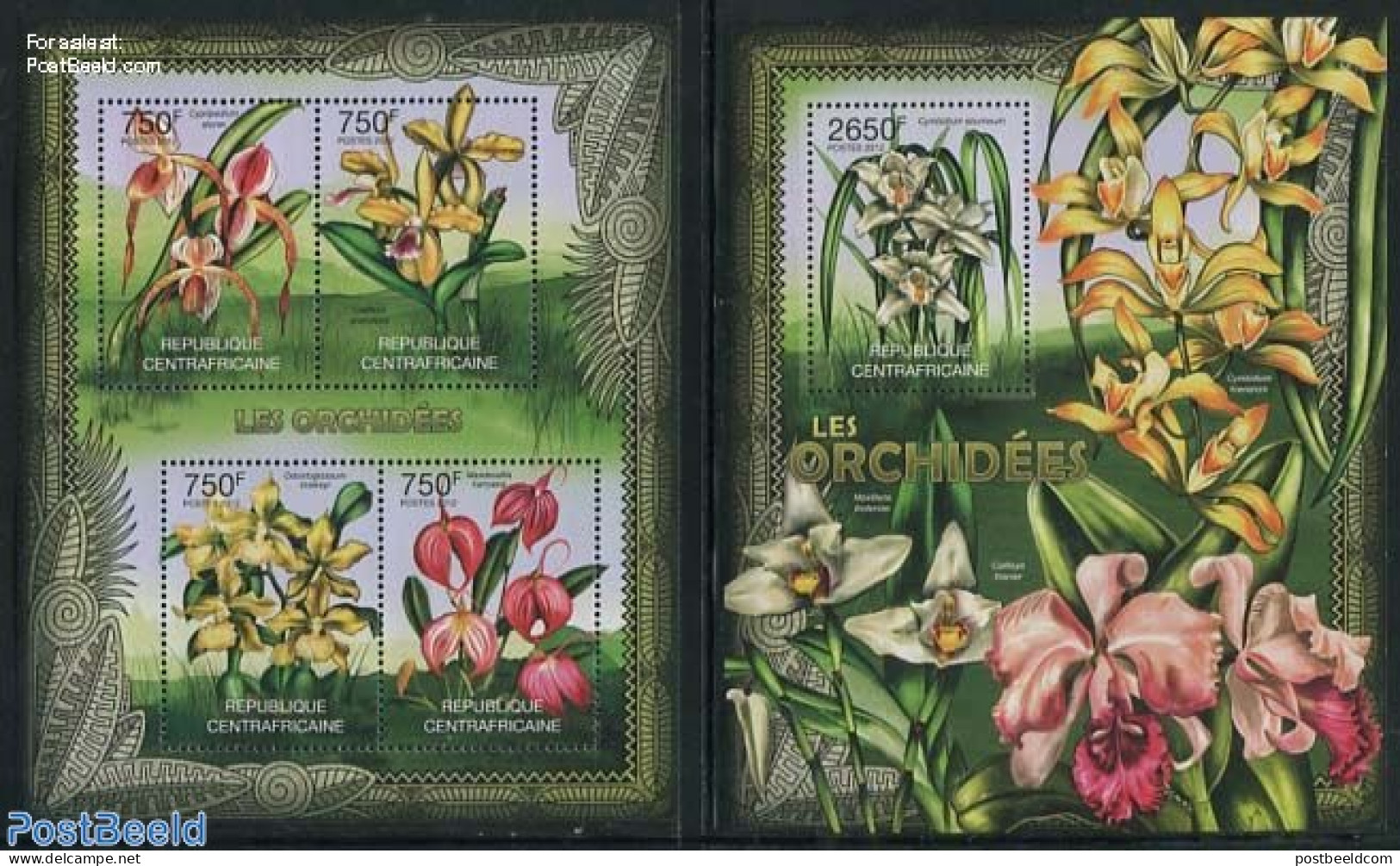 Central Africa 2012 Orchids 2 S/s, Mint NH, Nature - Flowers & Plants - Orchids - Zentralafrik. Republik