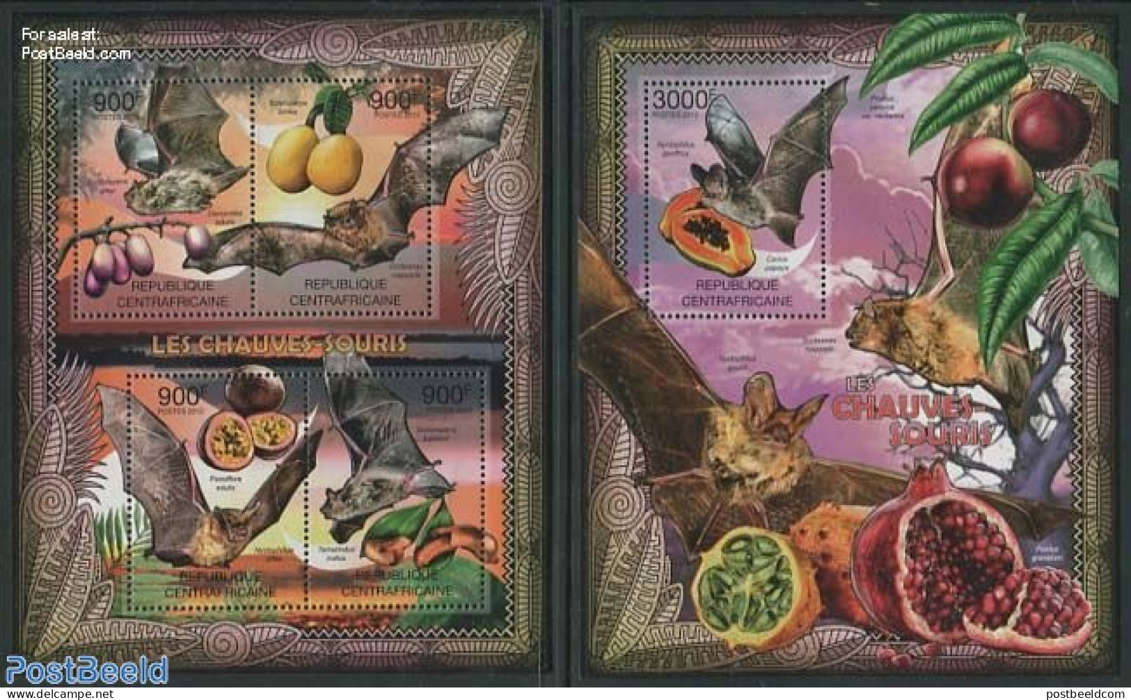 Central Africa 2012 Bats 2 S/s, Mint NH, Nature - Animals (others & Mixed) - Bats - Fruit - Fruit