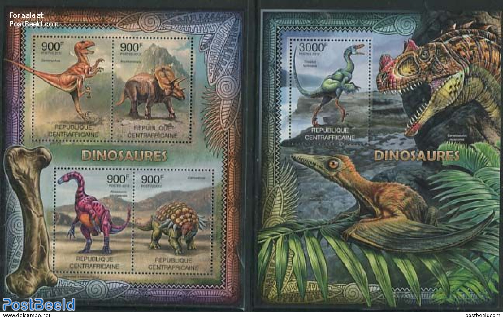 Central Africa 2012 Dinosaurs 2 S/s, Mint NH, Nature - Prehistoric Animals - Prehistorisch