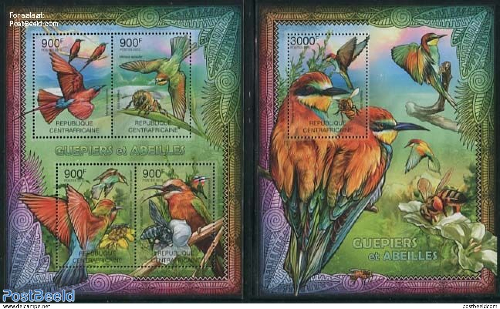 Central Africa 2012 Bee Eaters 2 S/s, Mint NH, Nature - Bees - Birds - Repubblica Centroafricana