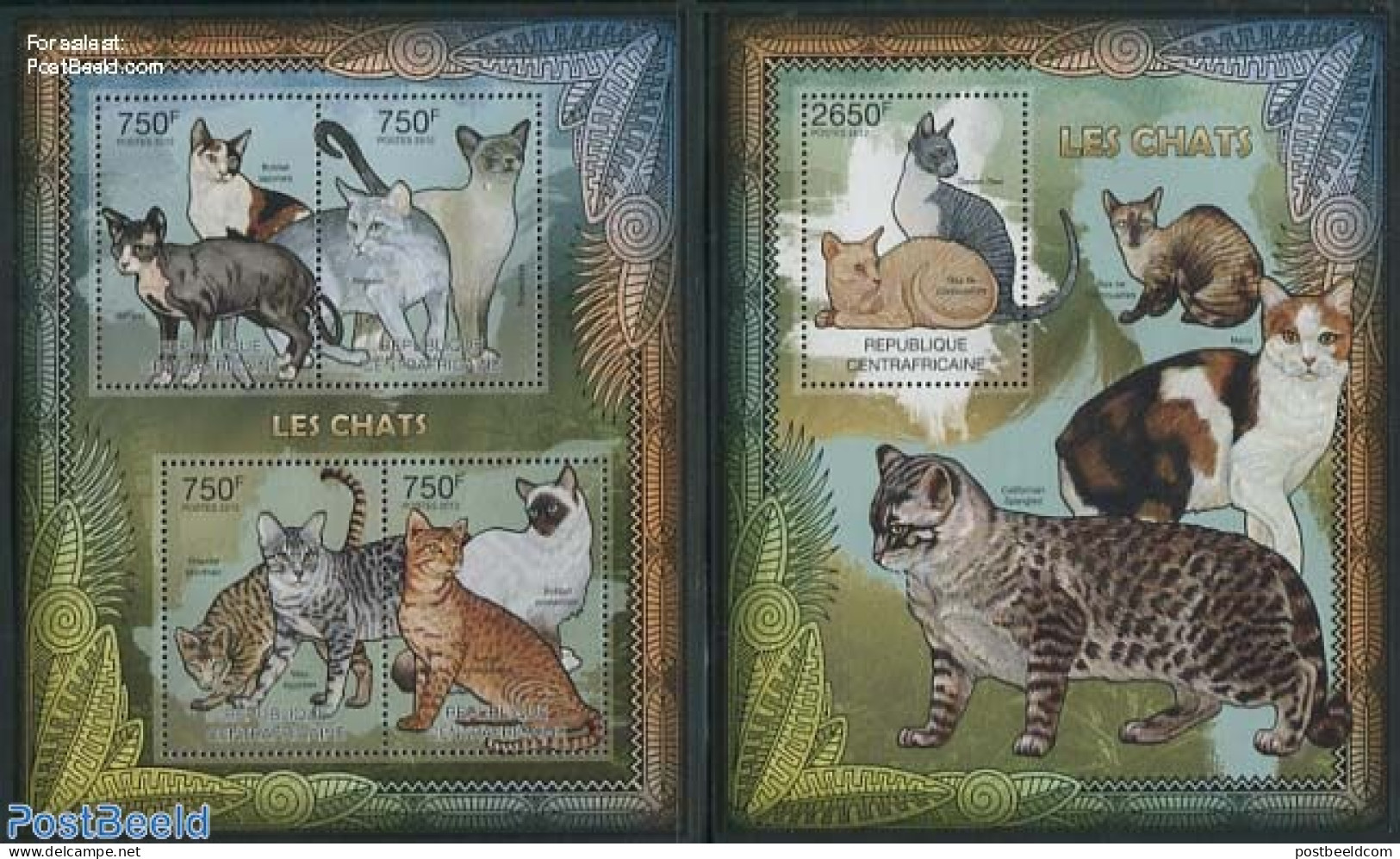 Central Africa 2012 Cats 2 S/s, Mint NH, Nature - Cats - Zentralafrik. Republik