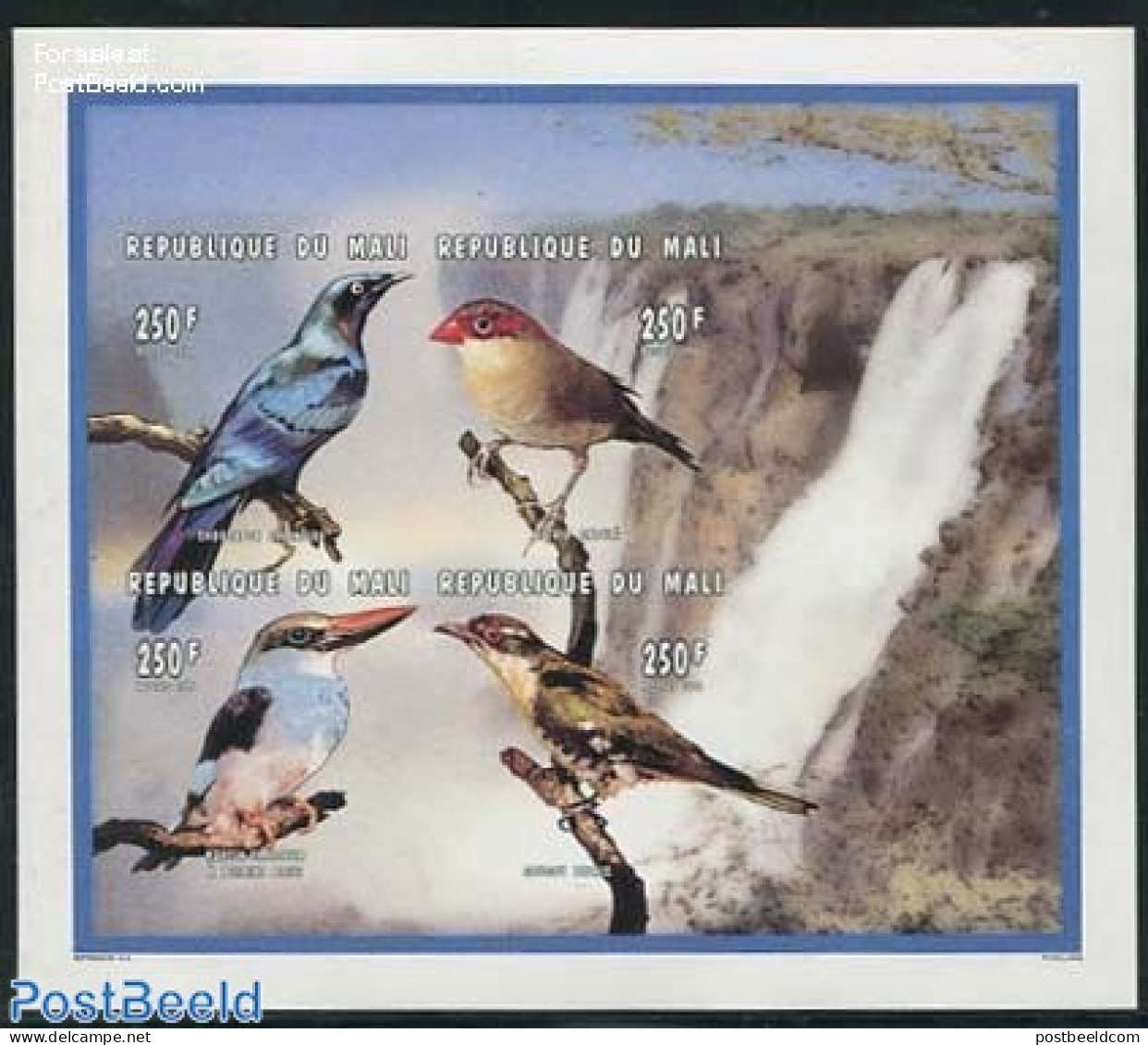 Mali 1996 Birds 4v M/s, Imperforated, Mint NH, Nature - Birds - Water, Dams & Falls - Kingfishers - Mali (1959-...)