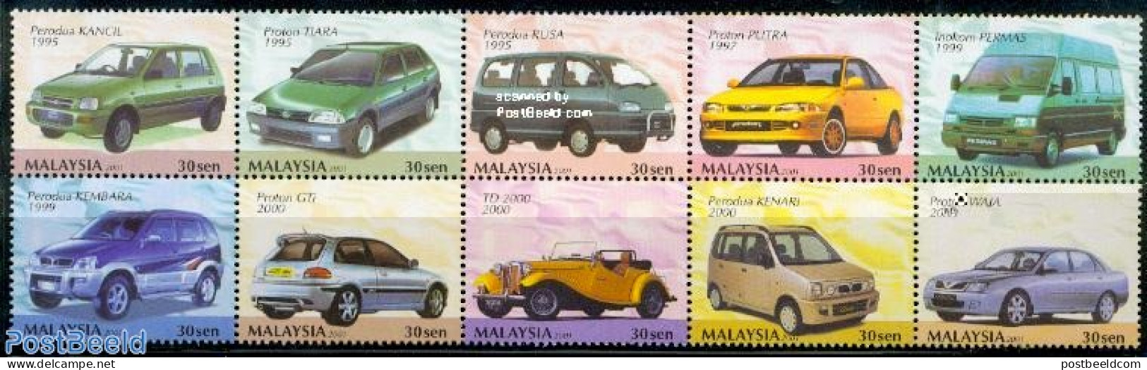 Malaysia 2001 Automobiles 10v [++++], Mint NH, Transport - Automobiles - Cars