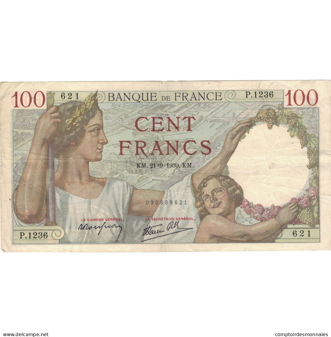 France, 100 Francs, Sully, 1939, P.1236 621, TTB, Fayette:26.07, KM:94 - 100 F 1939-1942 ''Sully''