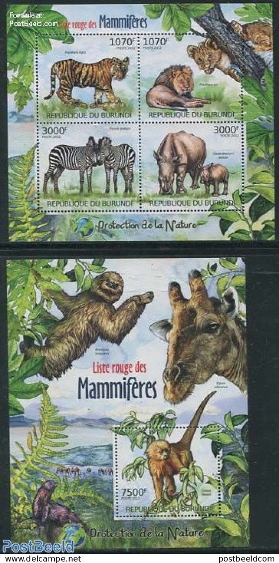 Burundi 2012 Wildlife 2 S/s, Mint NH, Nature - Animals (others & Mixed) - Cat Family - Environment - Monkeys - Rhinoce.. - Environment & Climate Protection