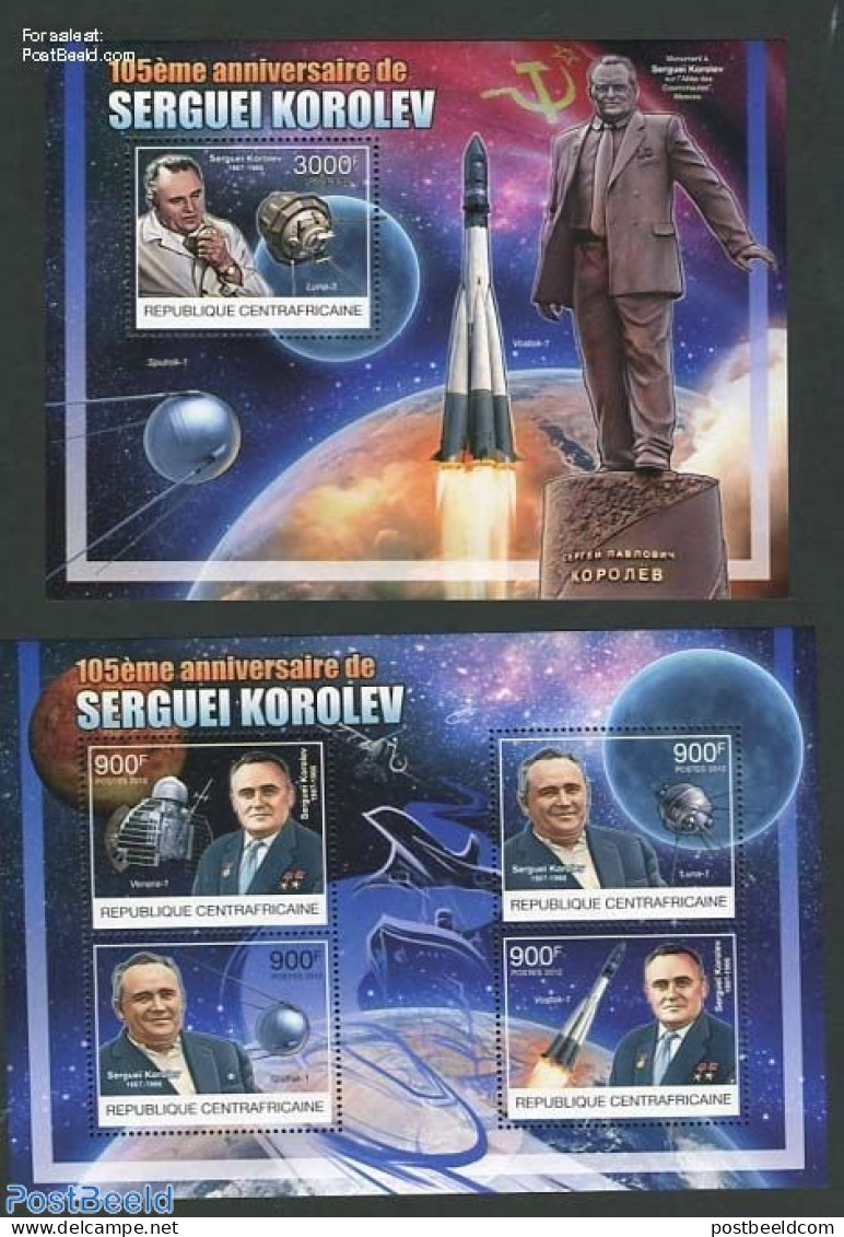 Central Africa 2012 Serguei Korolev 2 S/s, Mint NH, Transport - Space Exploration - Repubblica Centroafricana