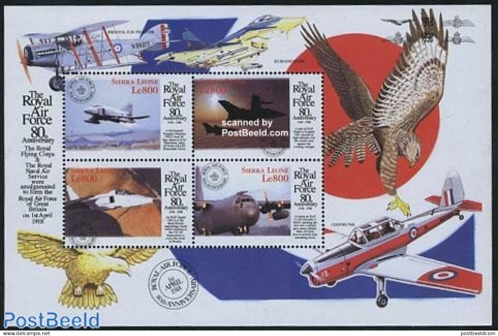 Sierra Leone 1998 80 Years R.A.F. 4v M/s, Mint NH, Transport - Aircraft & Aviation - Vliegtuigen