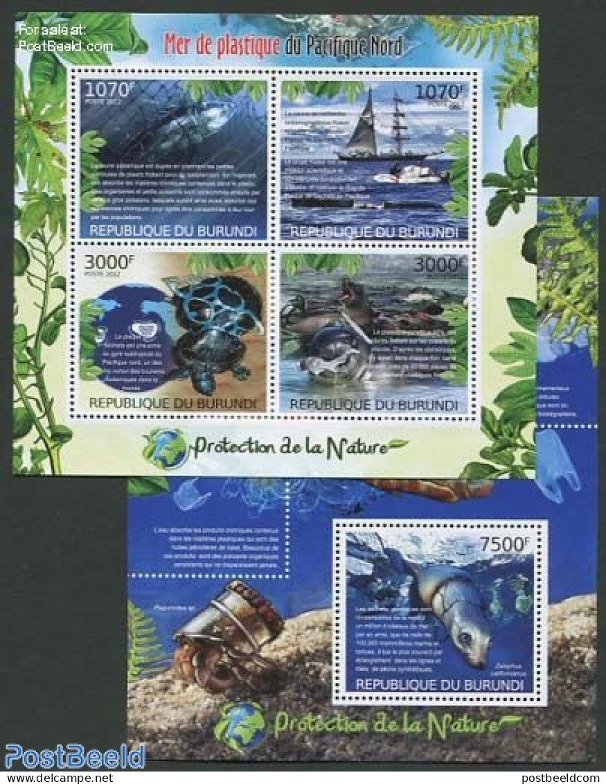 Burundi 2012 Dangers Of Plastic Waste In Northern Pacific 2 S/s, Mint NH, Nature - Transport - Environment - Fish - Se.. - Protección Del Medio Ambiente Y Del Clima