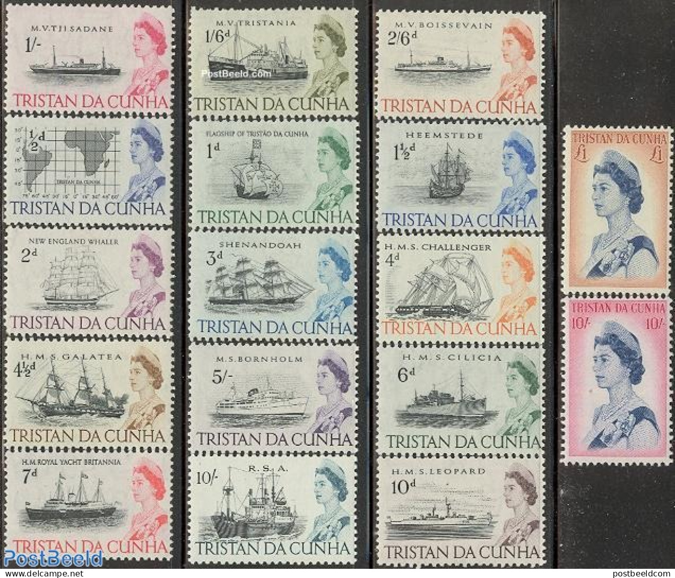 Tristan Da Cunha 1965 Definitives 17v, Mint NH, Transport - Ships And Boats - Ships