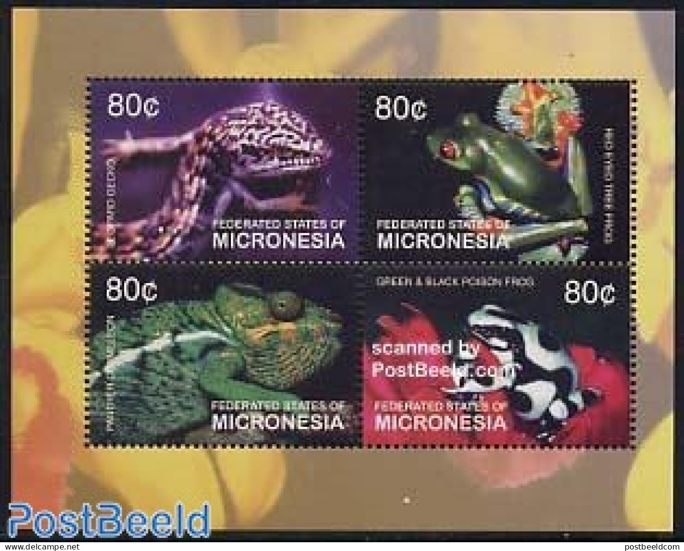 Micronesia 2003 Reptiles 4v M/s, Mint NH, Nature - Frogs & Toads - Reptiles - Snakes - Micronesië