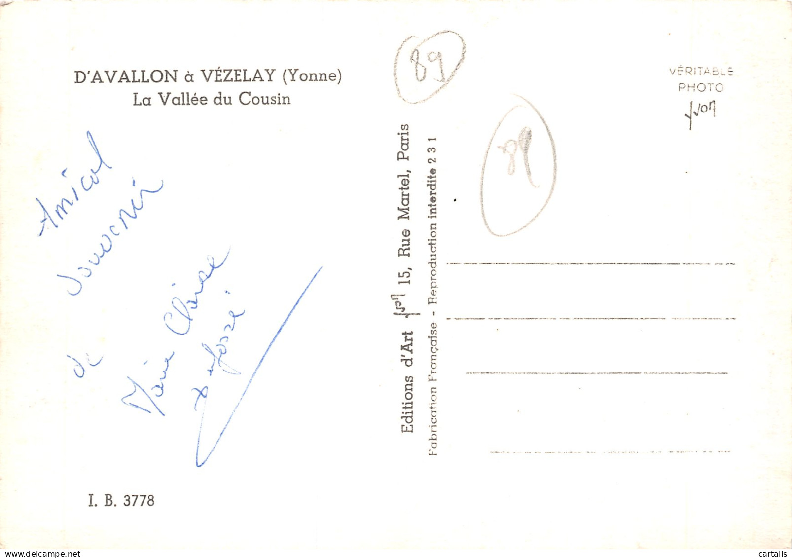 89-LA VALLEE DU COUSIN-N°4178-B/0077 - Other & Unclassified