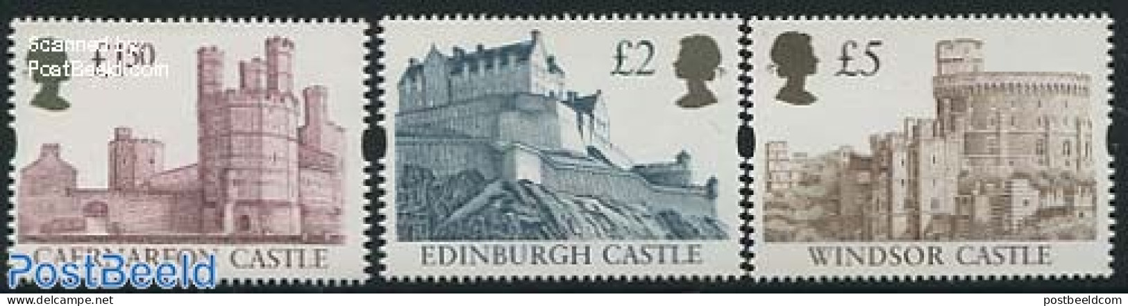 Great Britain 1997 Definitives, Castles 3v, Type III (different Letters C/U/W), Mint NH, Art - Castles & Fortifications - Autres & Non Classés
