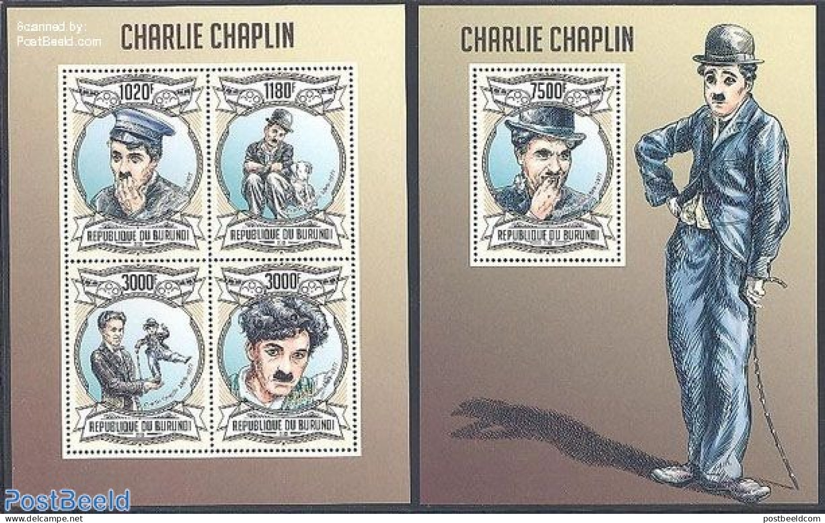 Burundi 2013 Charlie Chaplin 2 S/s, Mint NH, Performance Art - Film - Movie Stars - Film